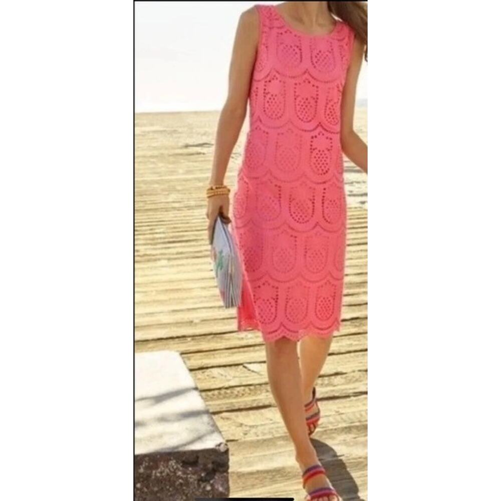 Talbots Eyelet Dress Sz 10 Scallop Hem Crochet Lace Natural Garden Party Resort